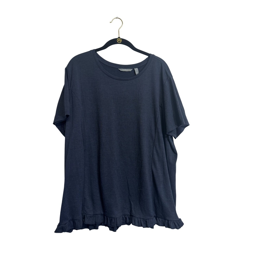AnyBody Women's XL Navy Blue Short Sleeve Top with Ruffle Trim